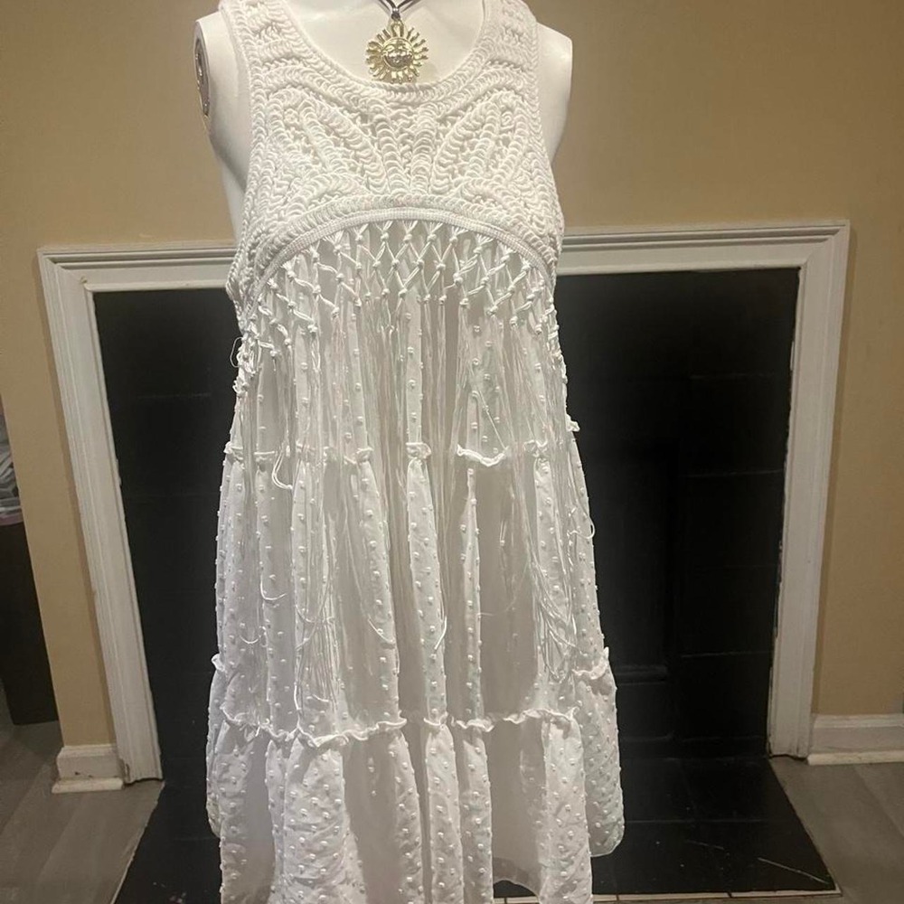 Rebellion white boho dress with lace and ruffled tiers